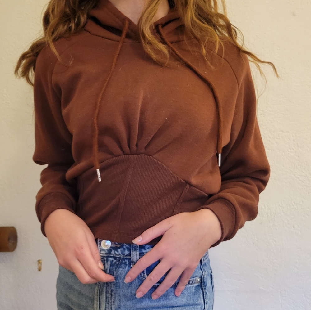 Brown Rouched Corset Hoodie Cropped Posh Posh